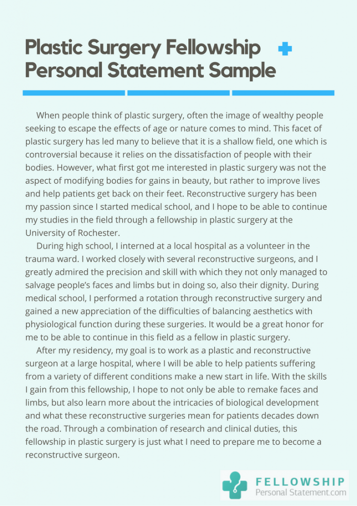 Personal Statement For Fellowship in Plastic Surgery